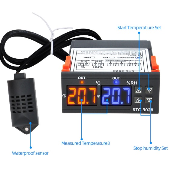 Регулятор температуры и влажности цифровой 220В STC-3028 (-0+110) влажность 0-100%
