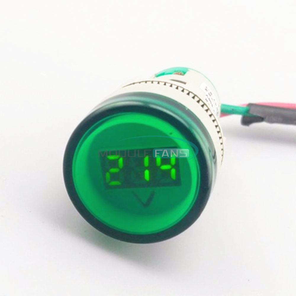 Светодиодный вольтметр- индикатор  60-500VAC  D=22мм (зеленый)
