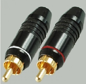 1-224G Разъем RCA "шт" металл "позолоченный" на кабель, красный и белый (Nakamichi 47мм)